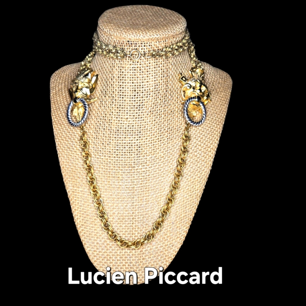 Vtg LUCIEN PICCARD Dbl Mask Necklace